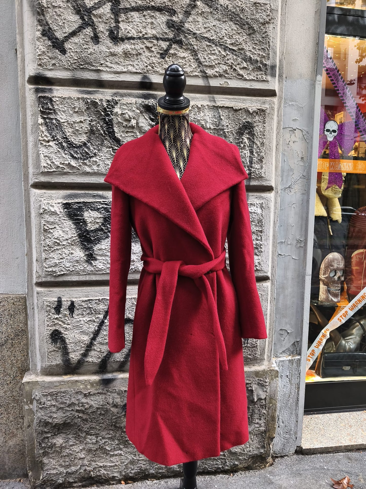 Cappotto donna rosso borgogna in lana vintage Intrend