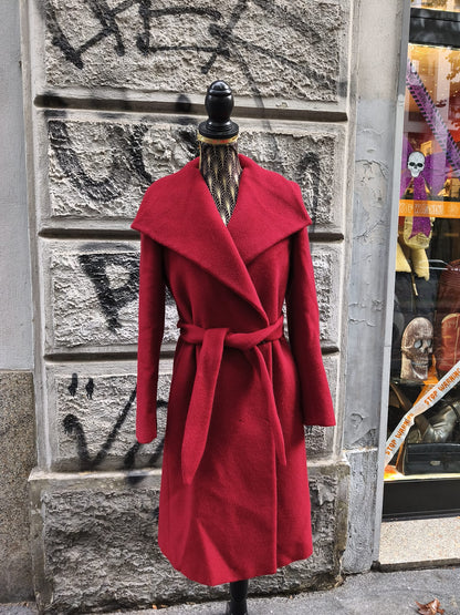 Cappotto donna rosso borgogna in lana vintage Intrend