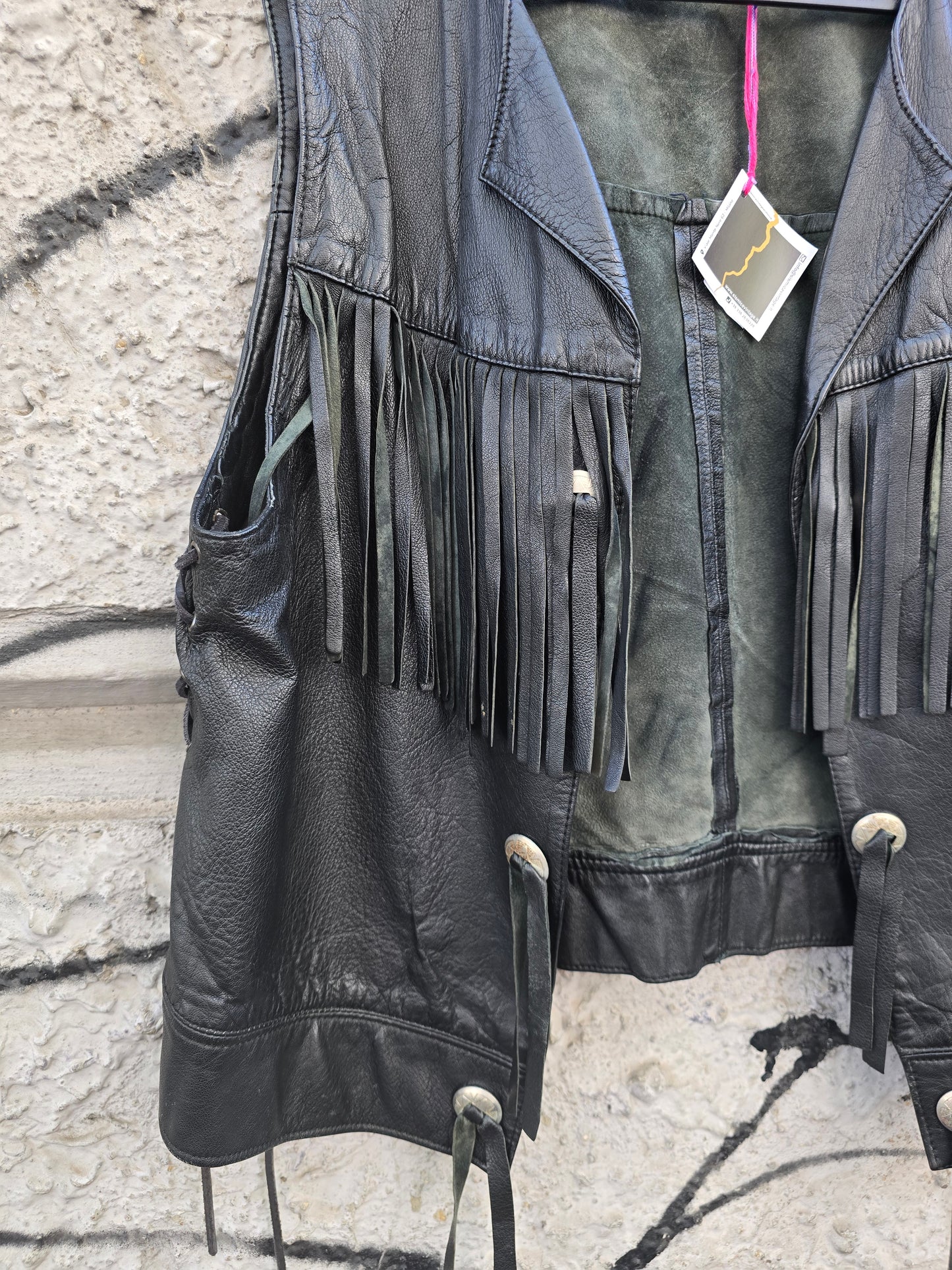 Gilet vintage in pelle frangiato