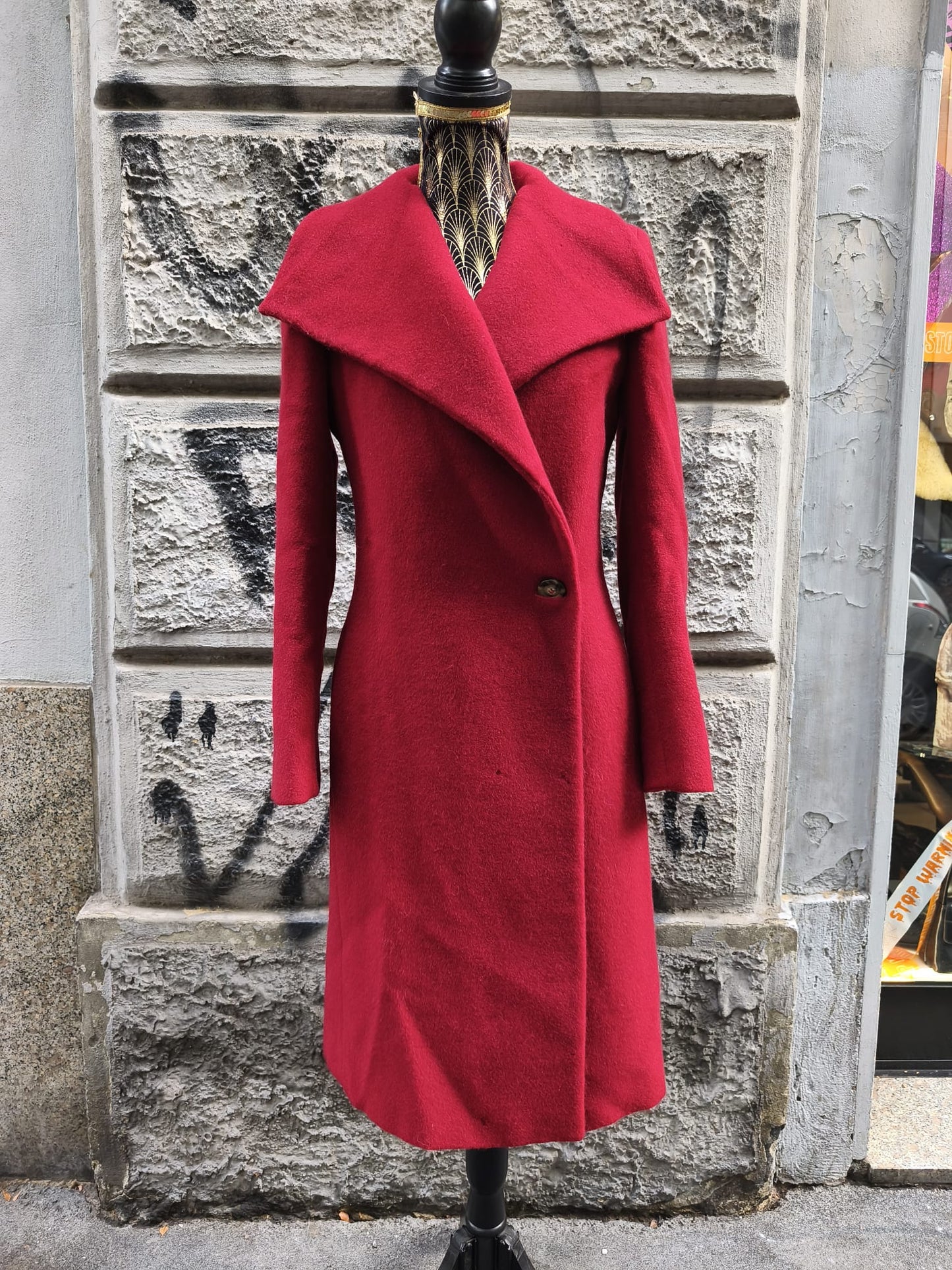 Cappotto donna rosso borgogna in lana vintage Intrend