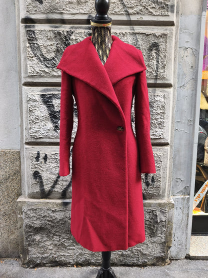 Cappotto donna rosso borgogna in lana vintage Intrend