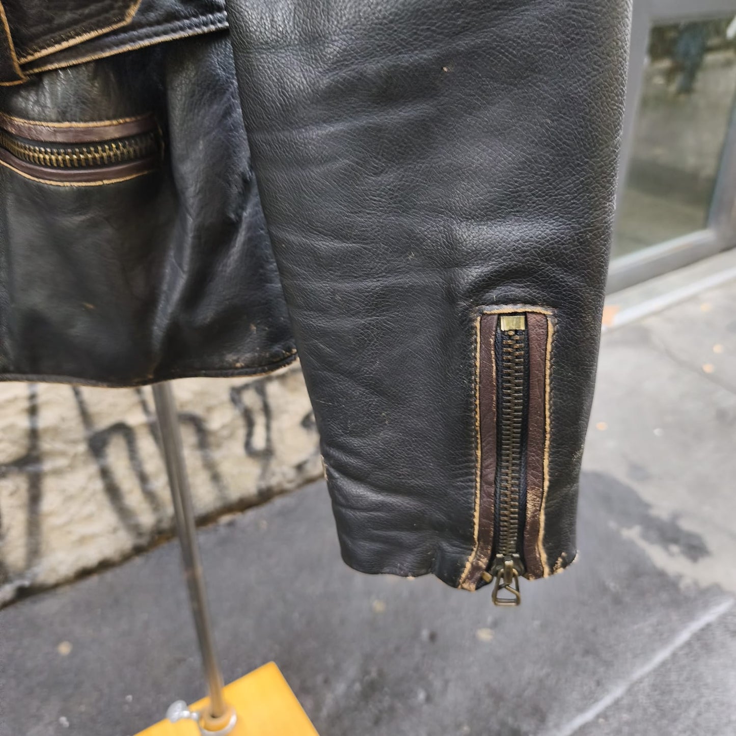 Giacca uomo in vera pelle, modello biker vintage