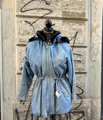 Giacca donna vintage in jeans con pelliccia interna sfoderabile