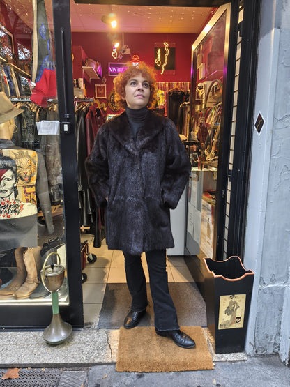 Pelliccia da donna vintage lunga in visone marrone