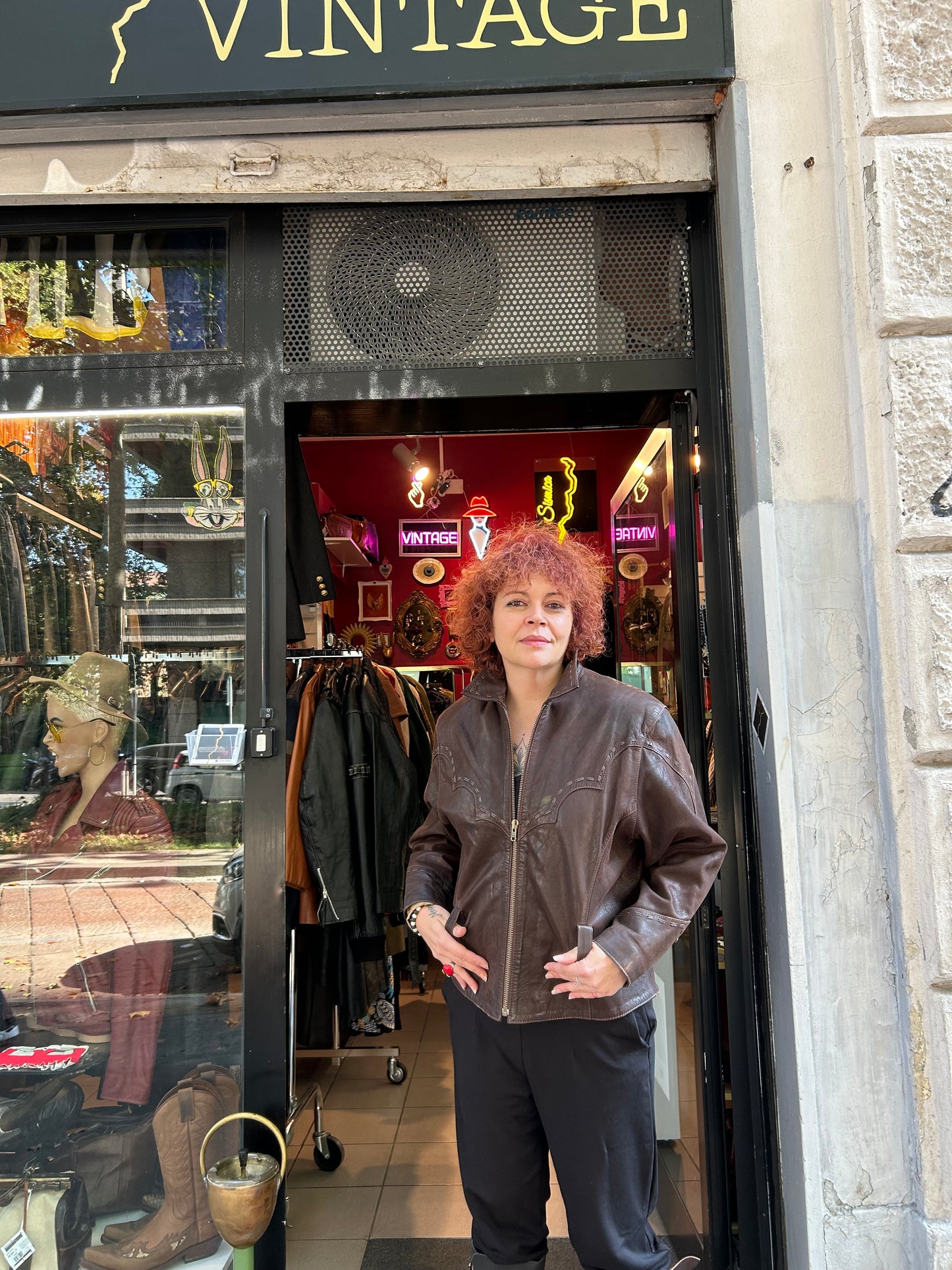 Giacca vintage in pelle marrone texana