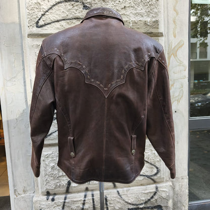 Giacca vintage in pelle marrone texana