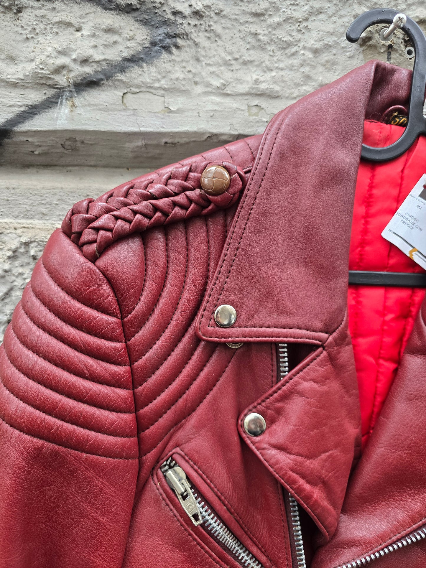 Chiodo vintage in pelle rossa