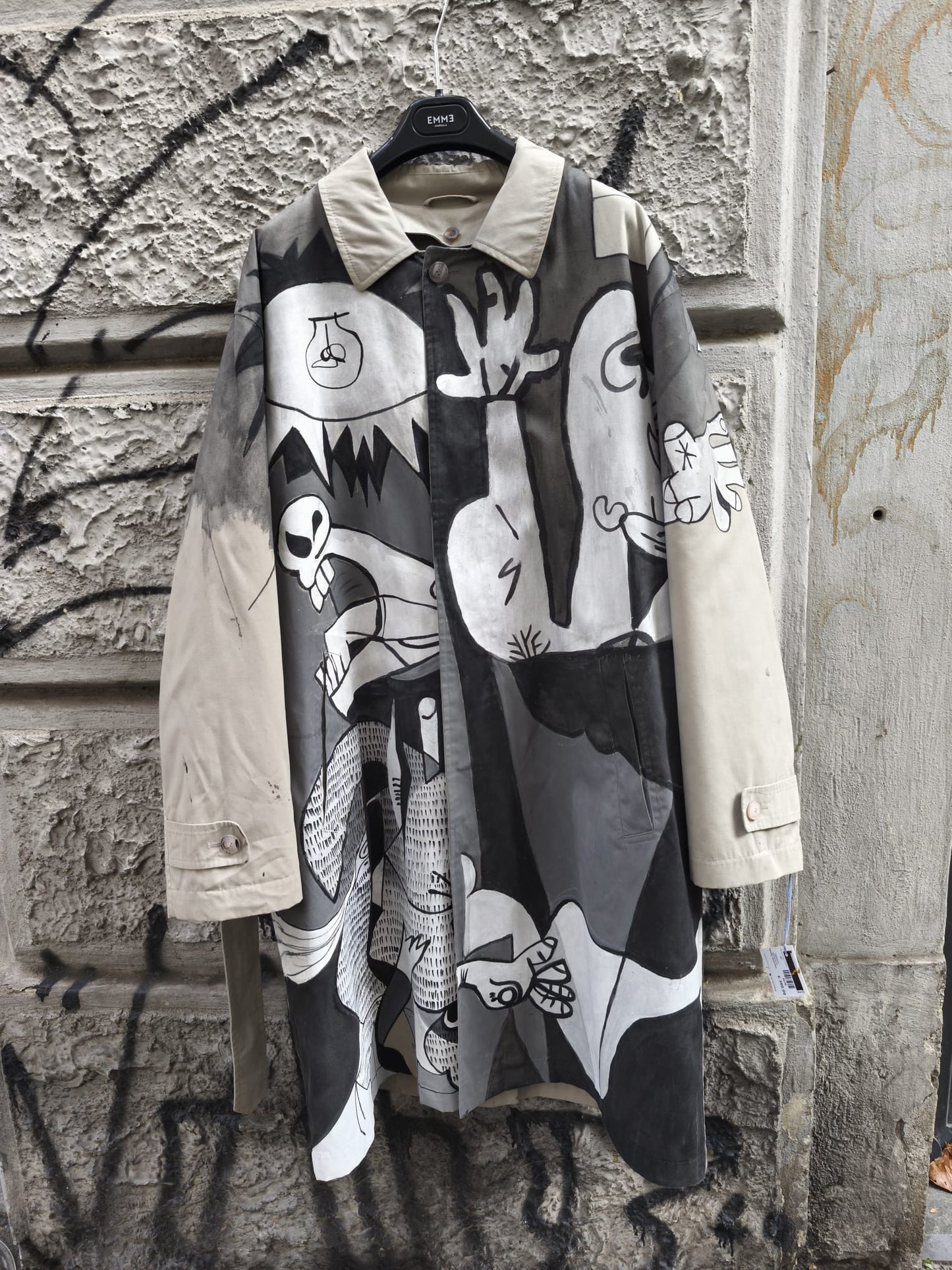 Trench uomo vintage a tema Picasso dipinto a mano