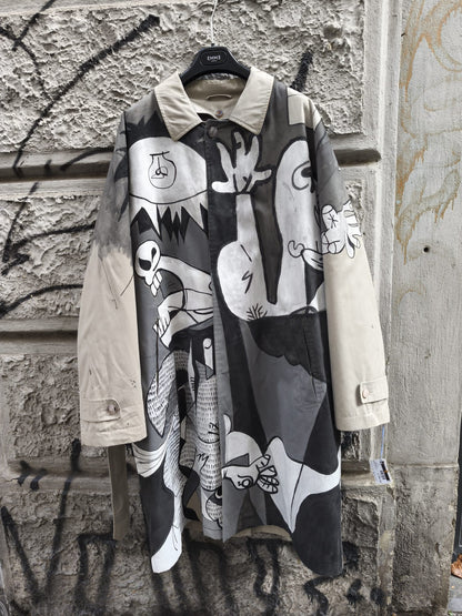 Trench uomo vintage a tema Picasso dipinto a mano