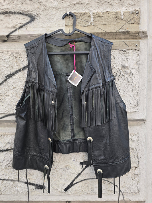 Gilet vintage in pelle frangiato