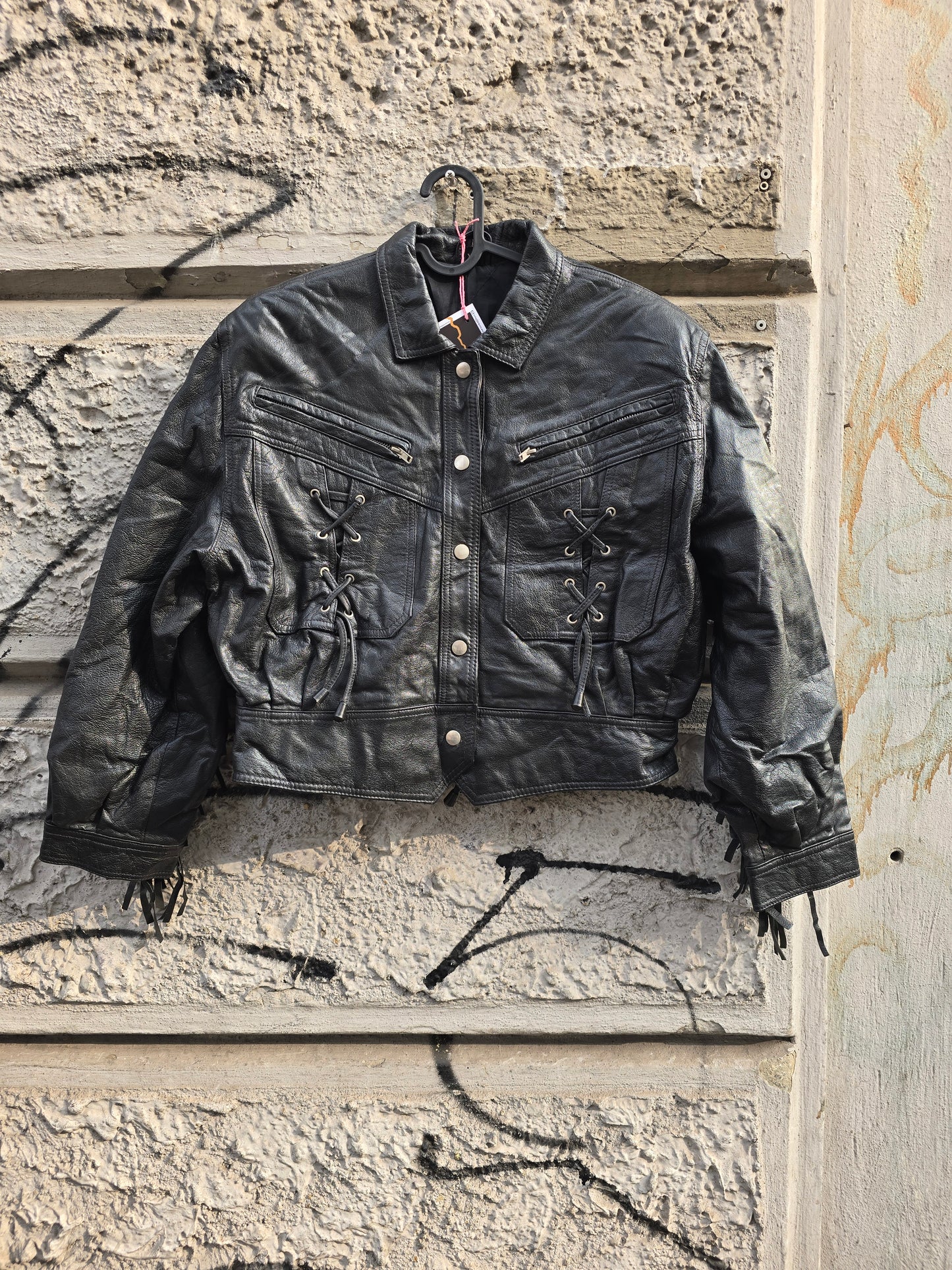 Giacca vintage in vera pelle frangiata