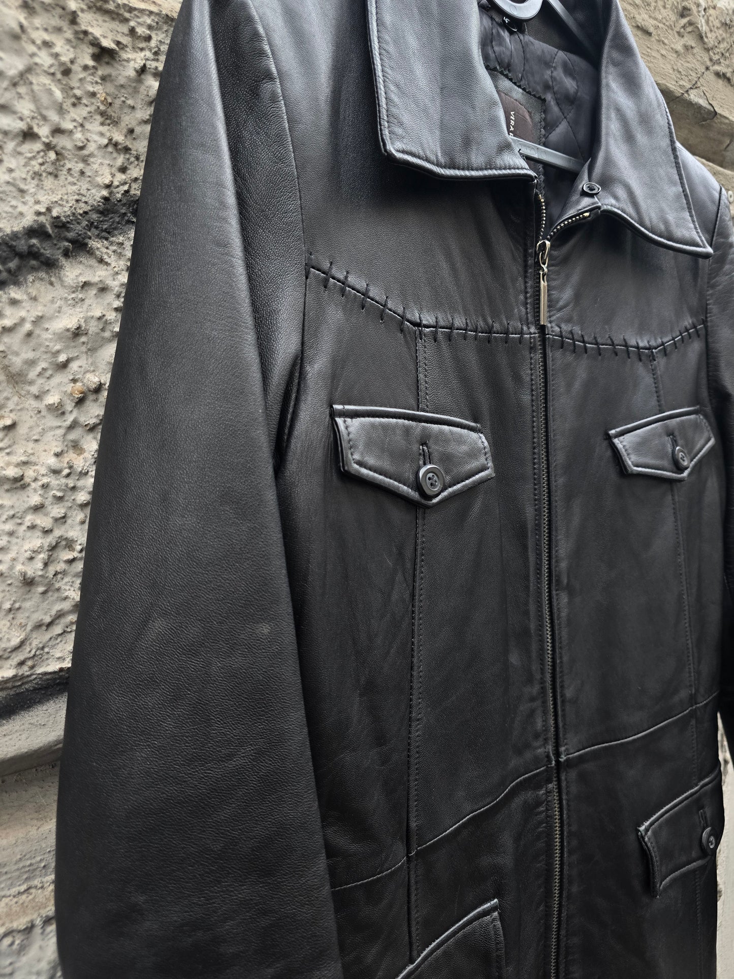 Giacca vintage lunga in vera pelle