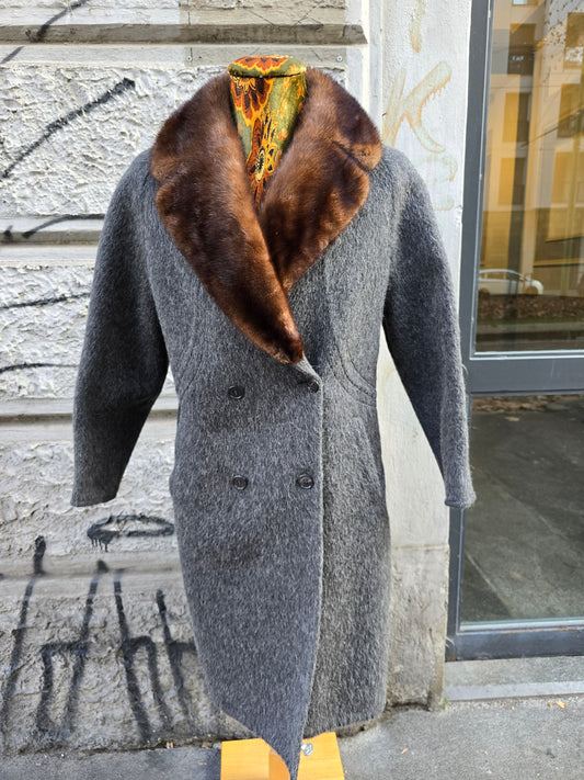 Cappotto vintage donna in lana di  mohair con collo in visone