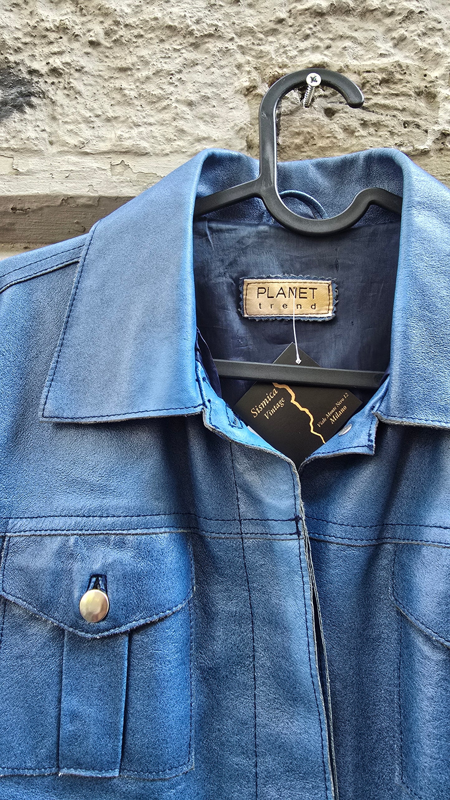 Giacca vintage in pelle blu