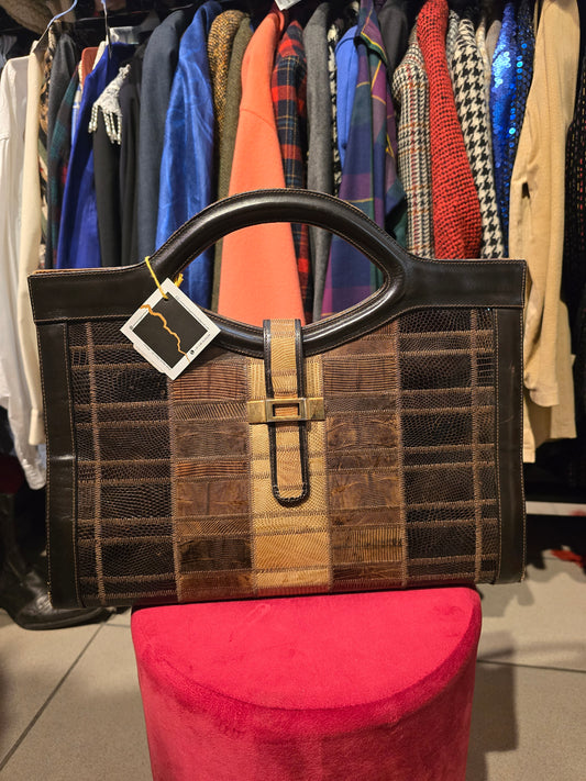 Borsa a mano vintage in patchwork di rettile