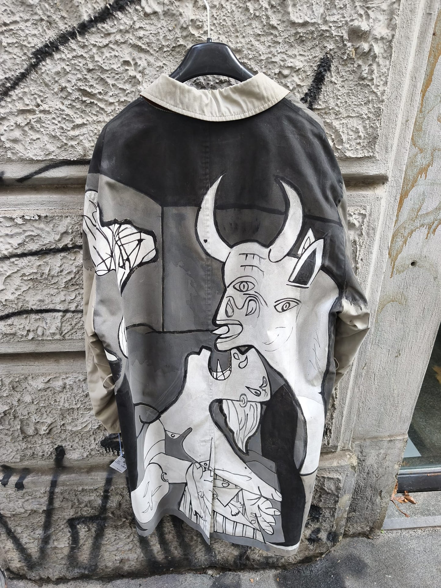 Trench uomo vintage a tema Picasso dipinto a mano