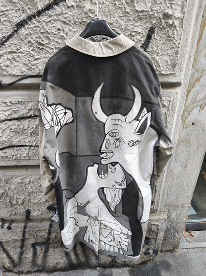 Trench uomo vintage a tema Picasso dipinto a mano