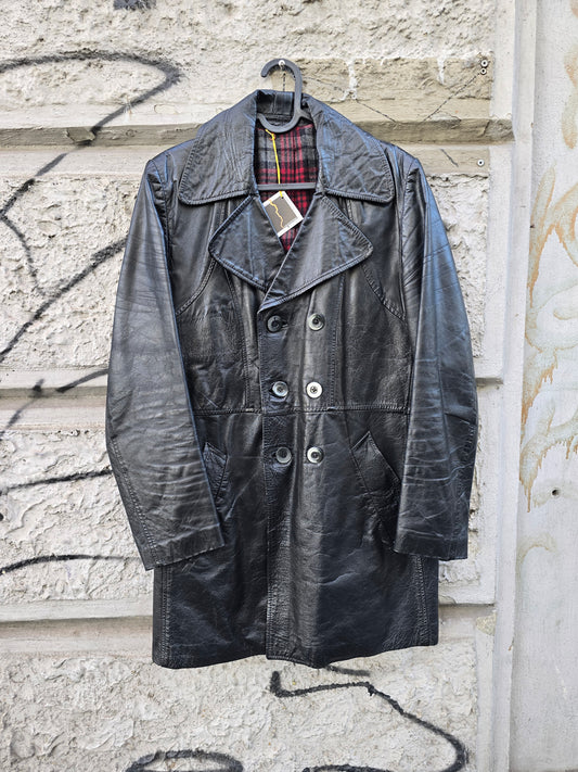 Trench in vera pelle vintage con cintura