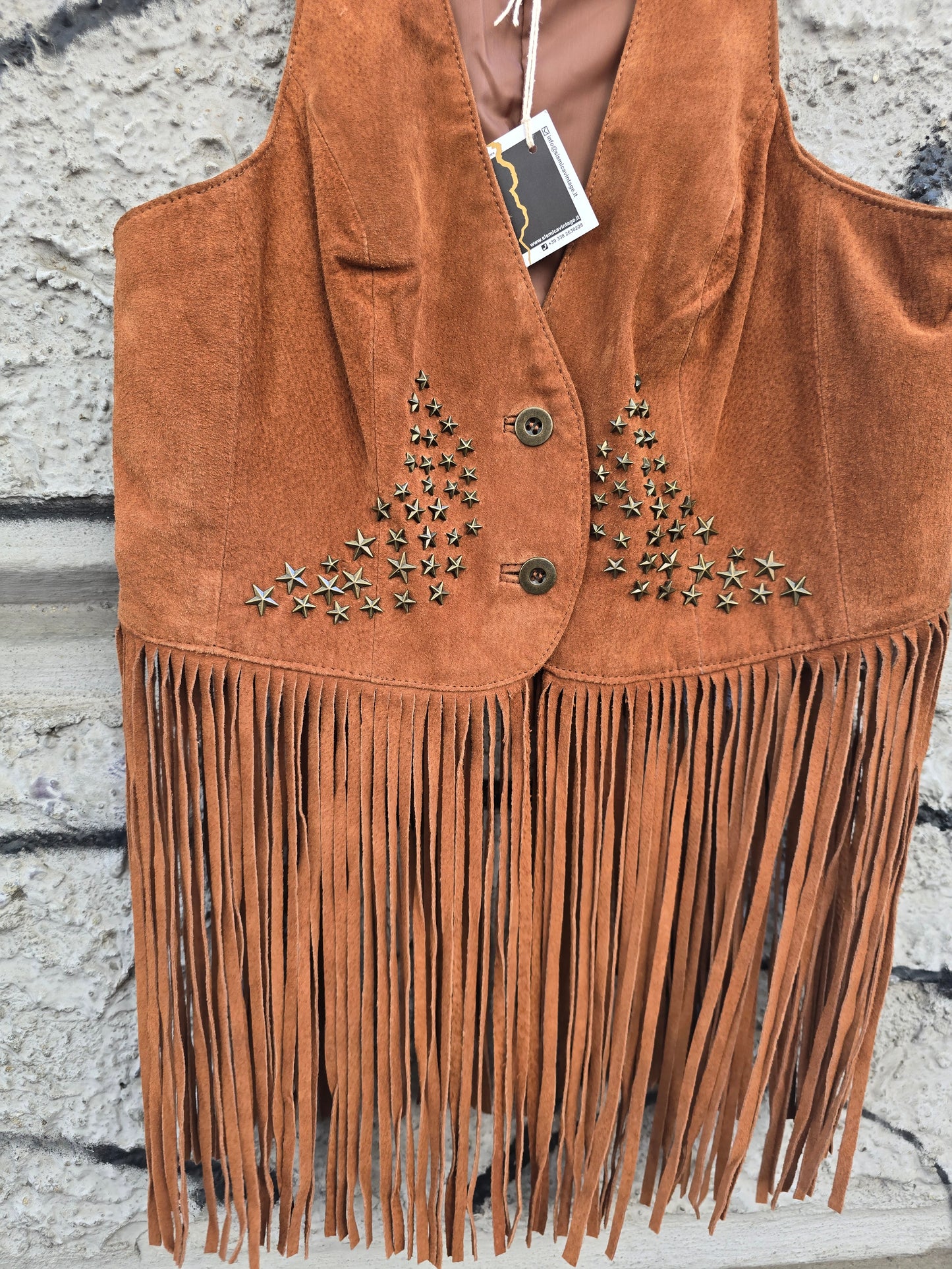 Gilet vintage in camoscio con frange