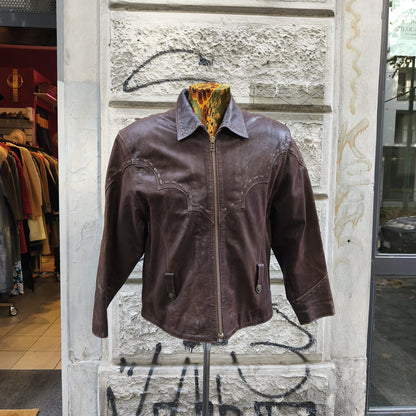 Giacca vintage in pelle marrone texana
