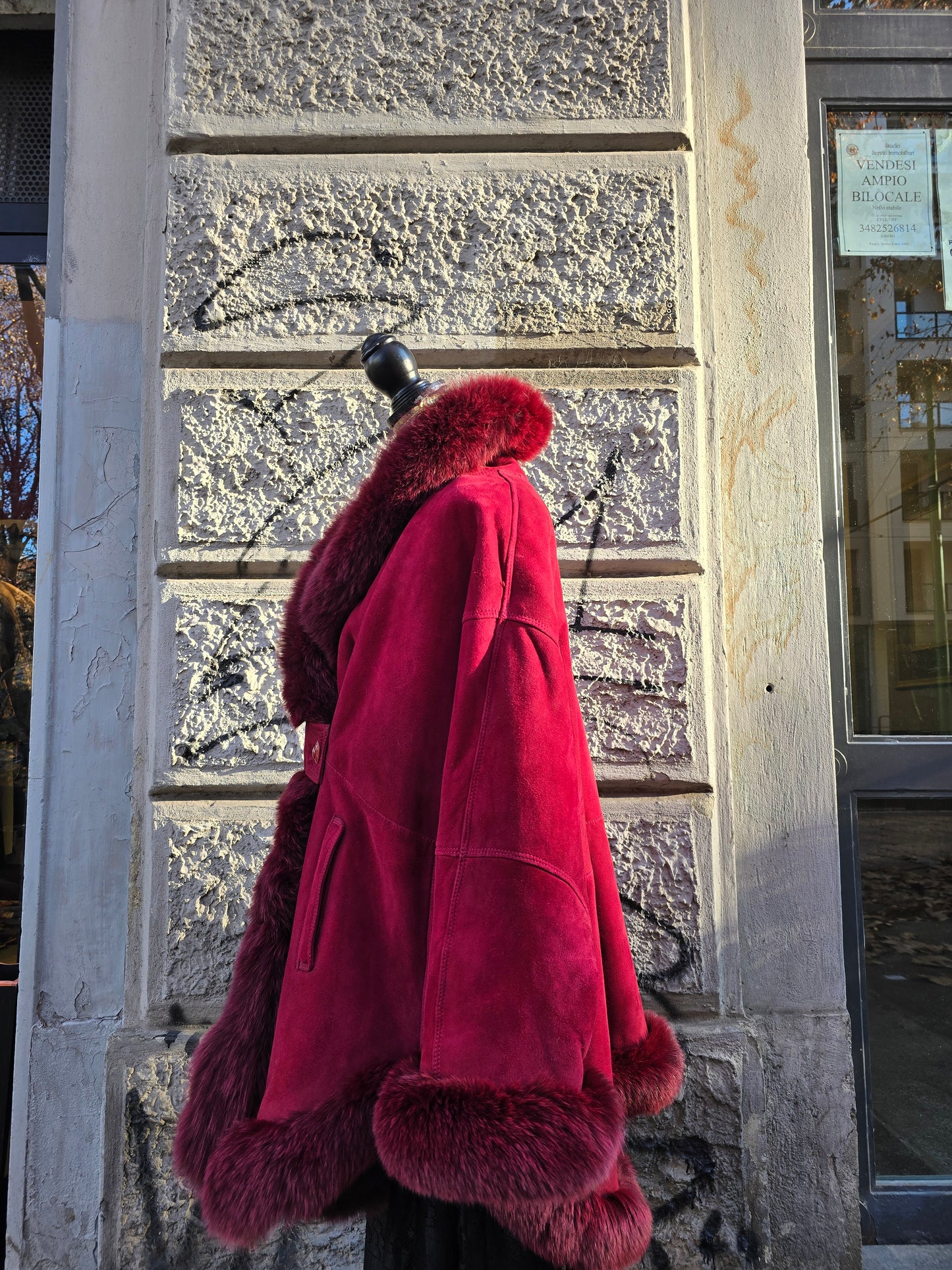 Montone donna vintage shearling con rifiniture in volpe