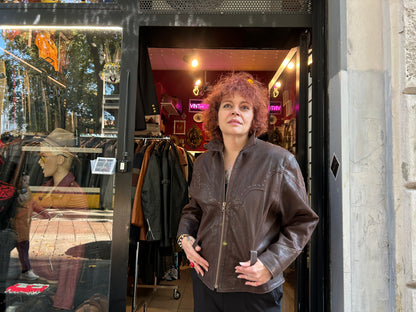 Giacca vintage in pelle marrone texana