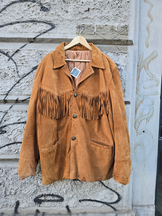 Giacca vintage in pelle scamosciata con frange