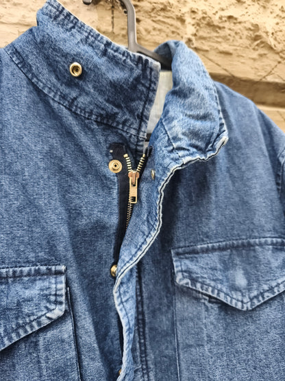 Giacca in jeans vintage Rifle con cerniera,  bottoni automatici e coulisse