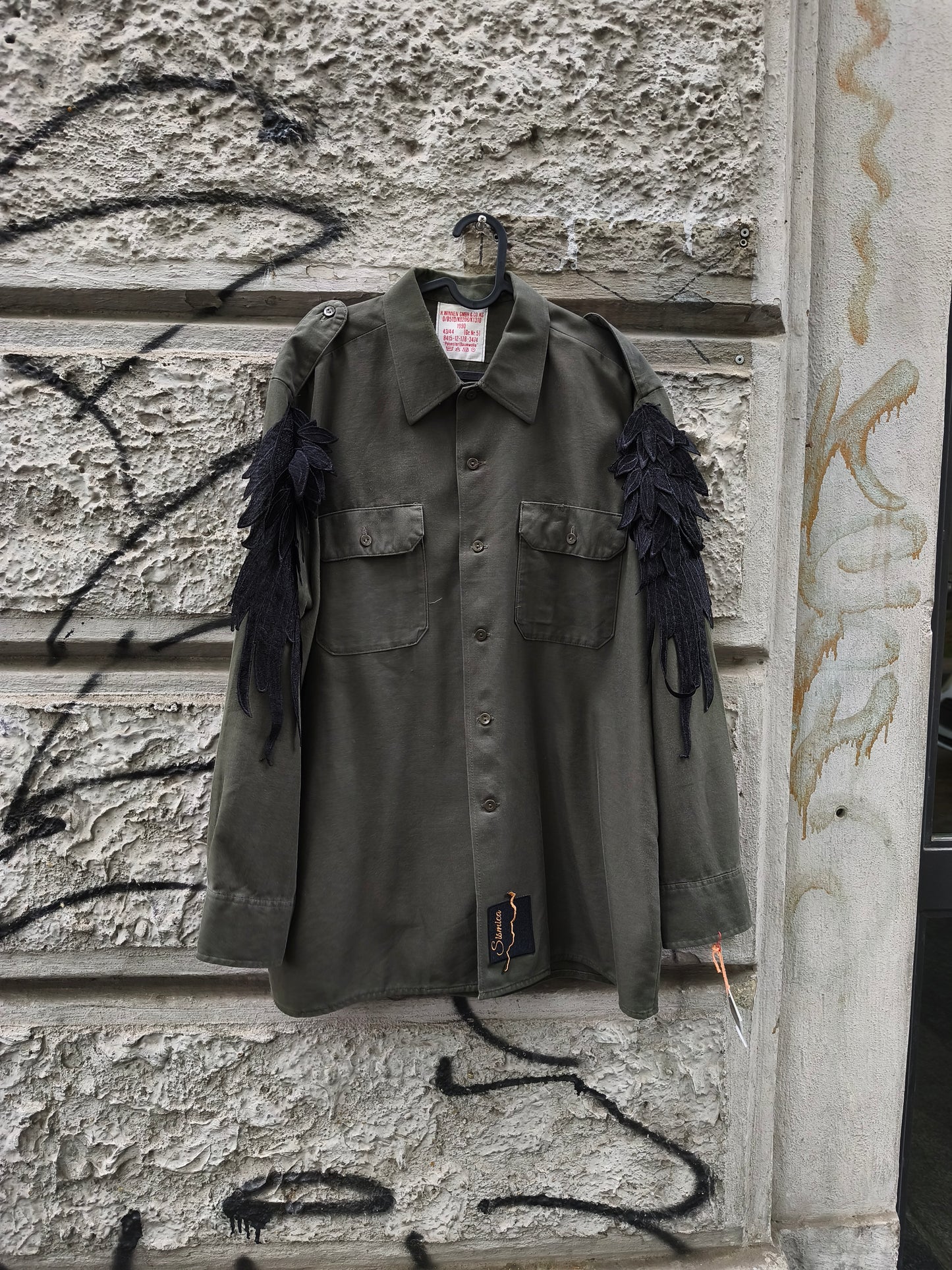 Camicia vintage Custom verde militare Cuore e Ali by Sismica