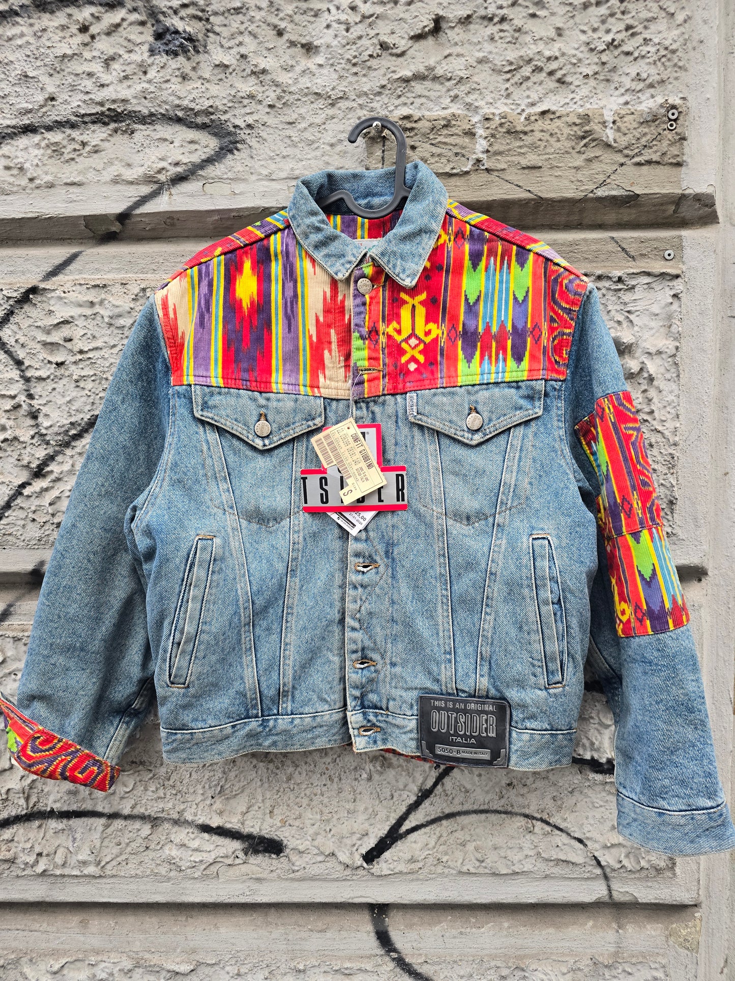 Giacca vintage Outsider in denim e velluto