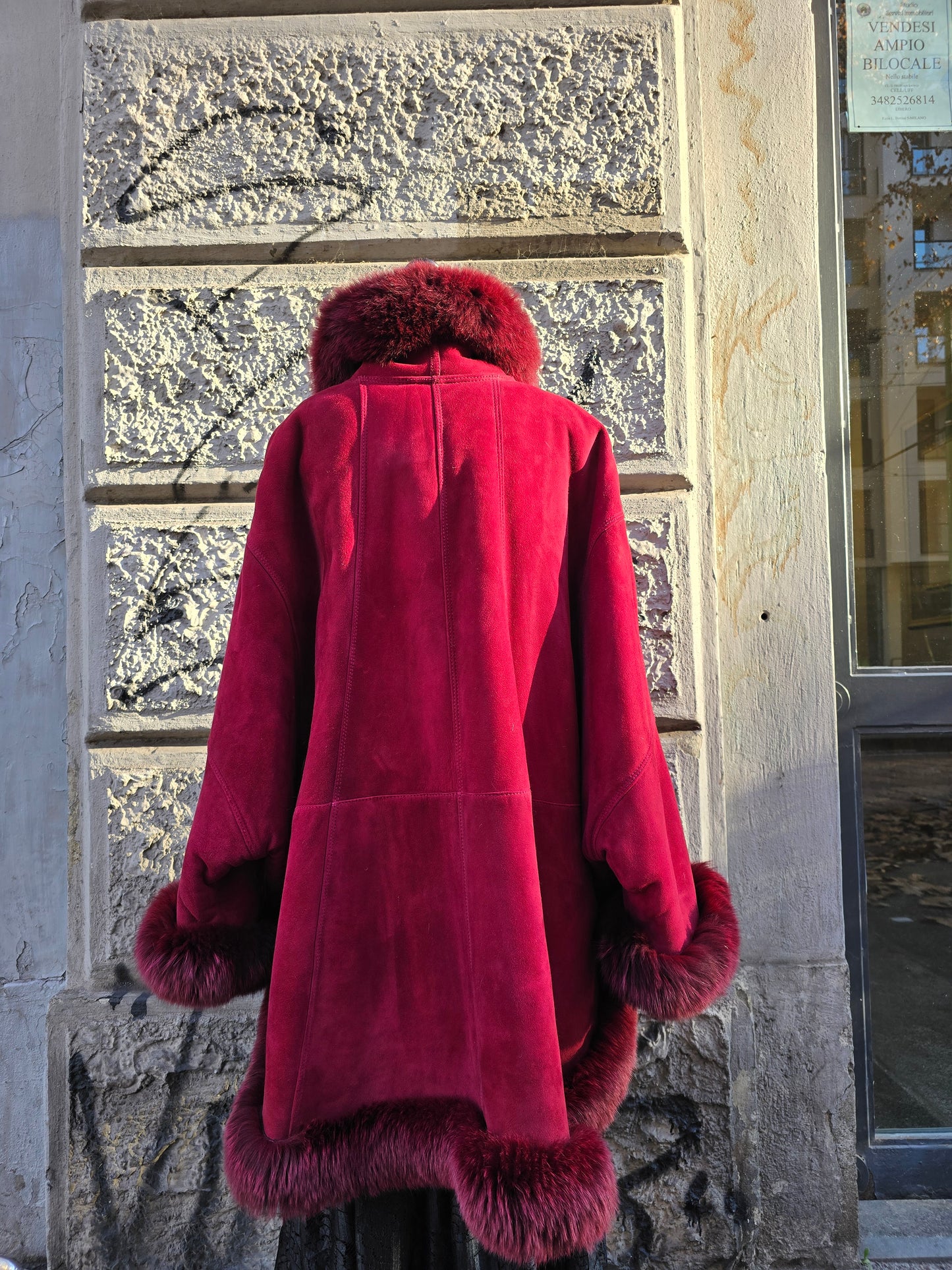 Montone donna vintage shearling con rifiniture in volpe