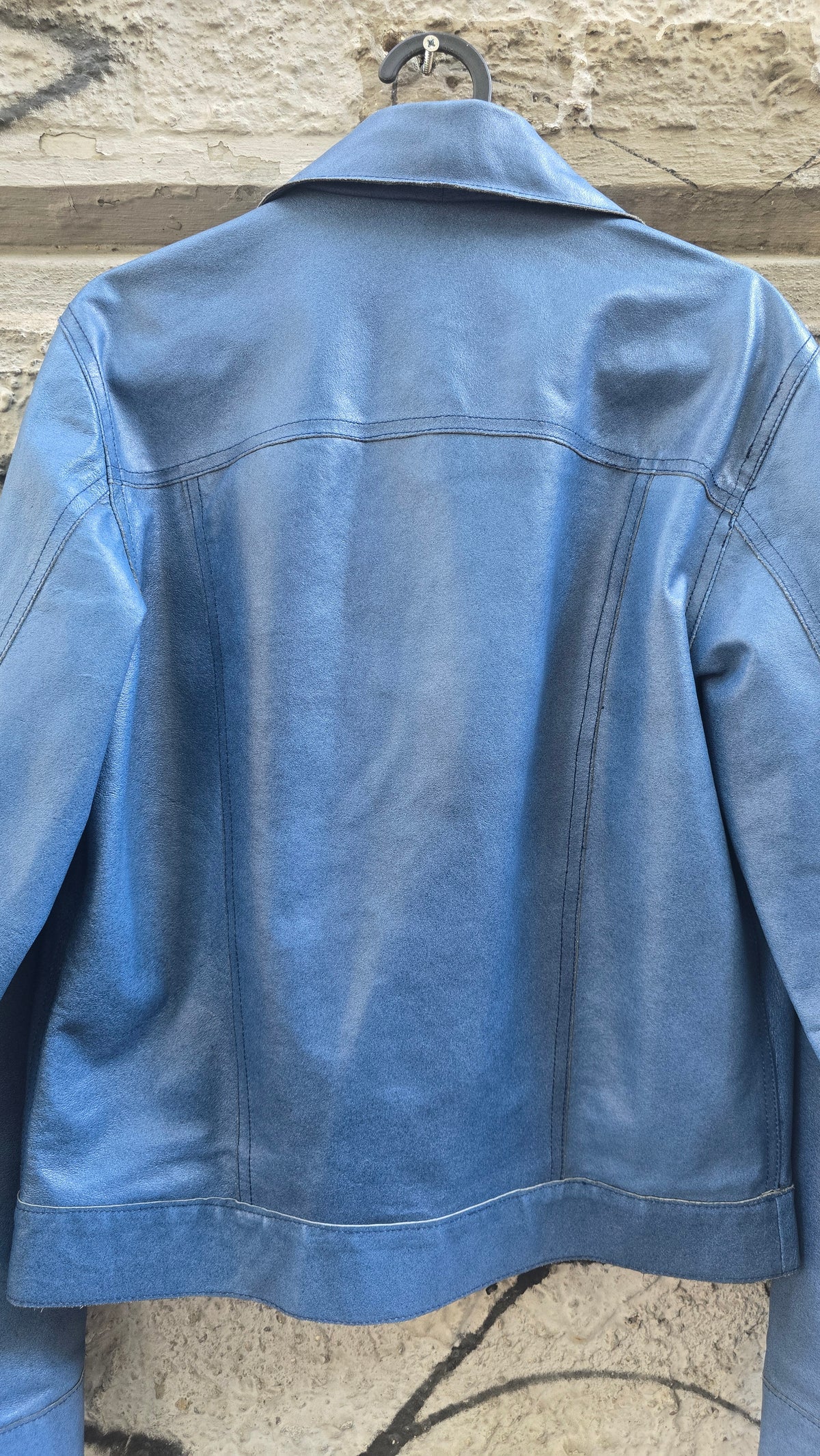 Giacca vintage in pelle blu