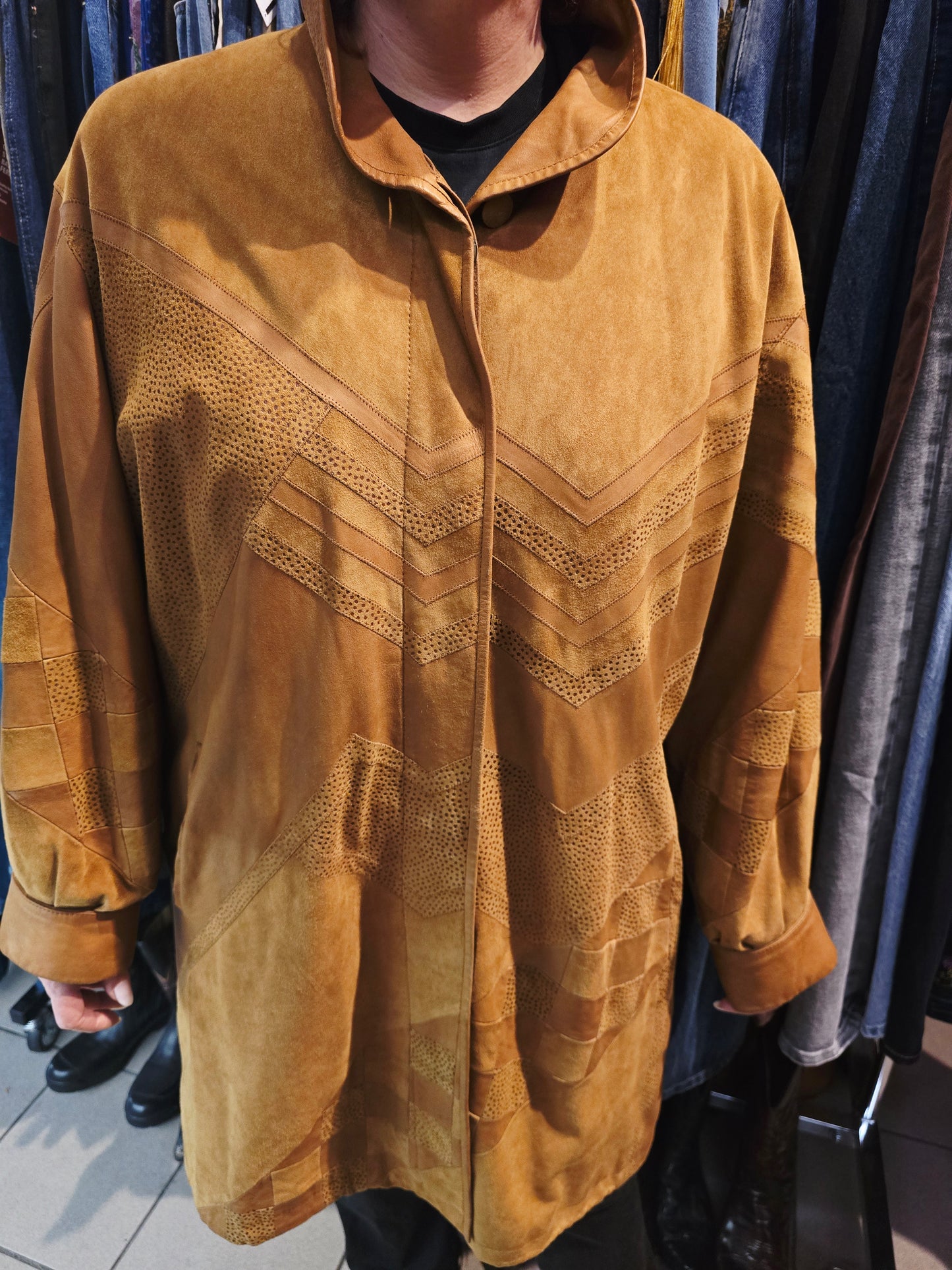 Giacca vintage in pelle e suede