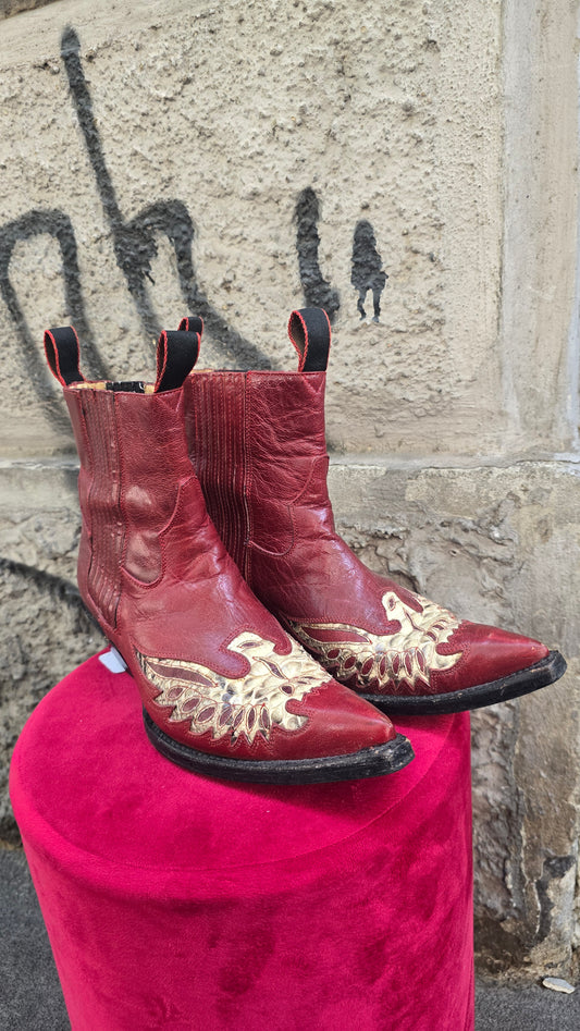 Stivale texano Go West vintage corto con inserti in pitone