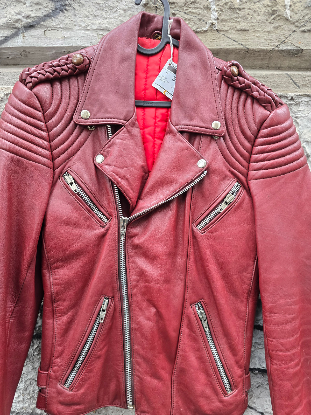 Chiodo vintage in pelle rossa