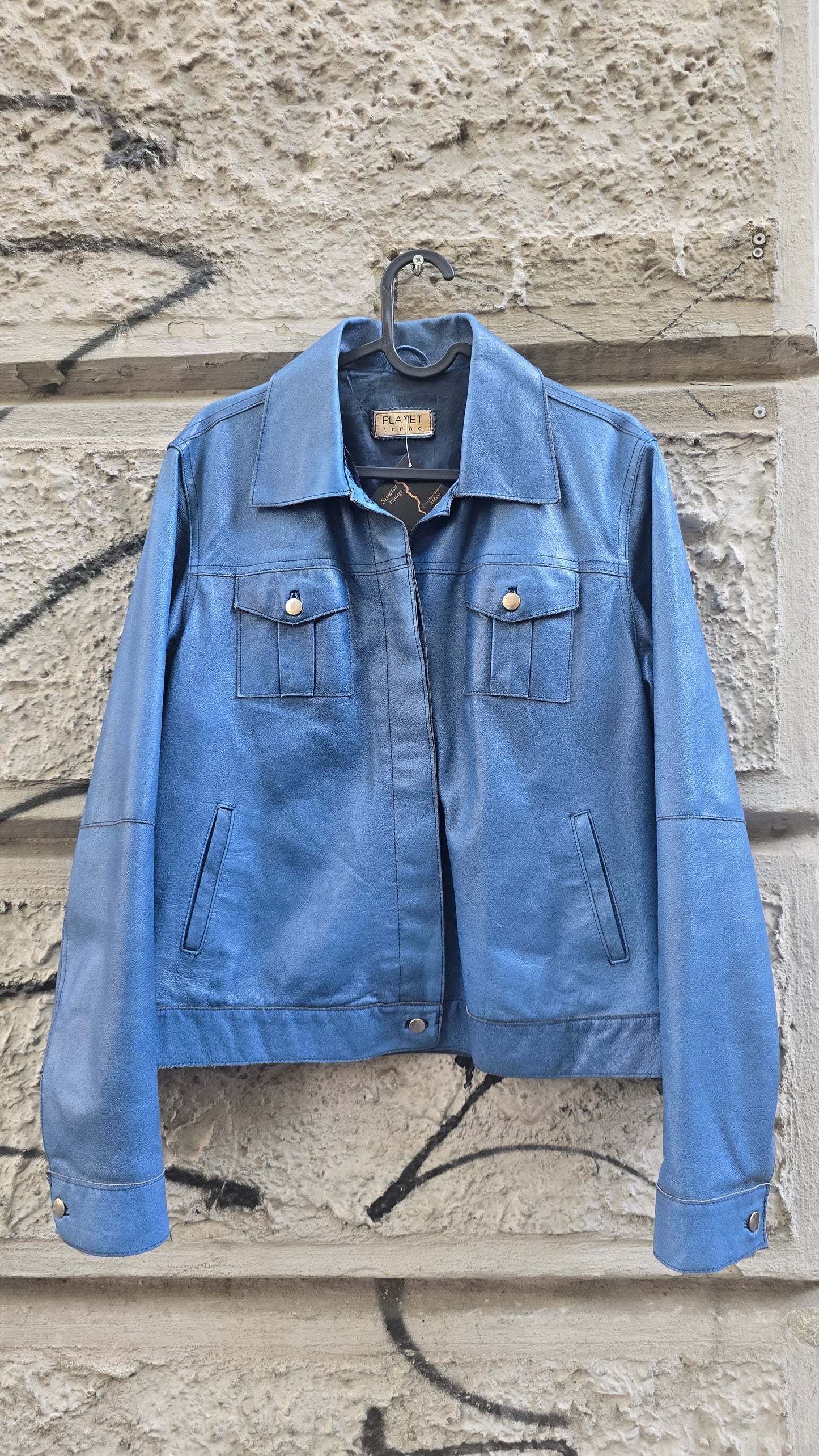 Giacca vintage in pelle blu