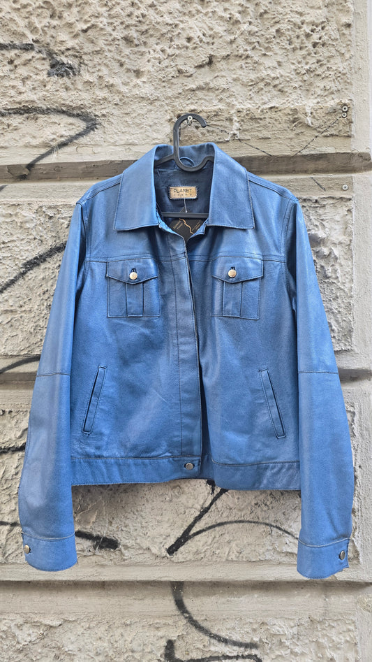 Giacca vintage in pelle blu