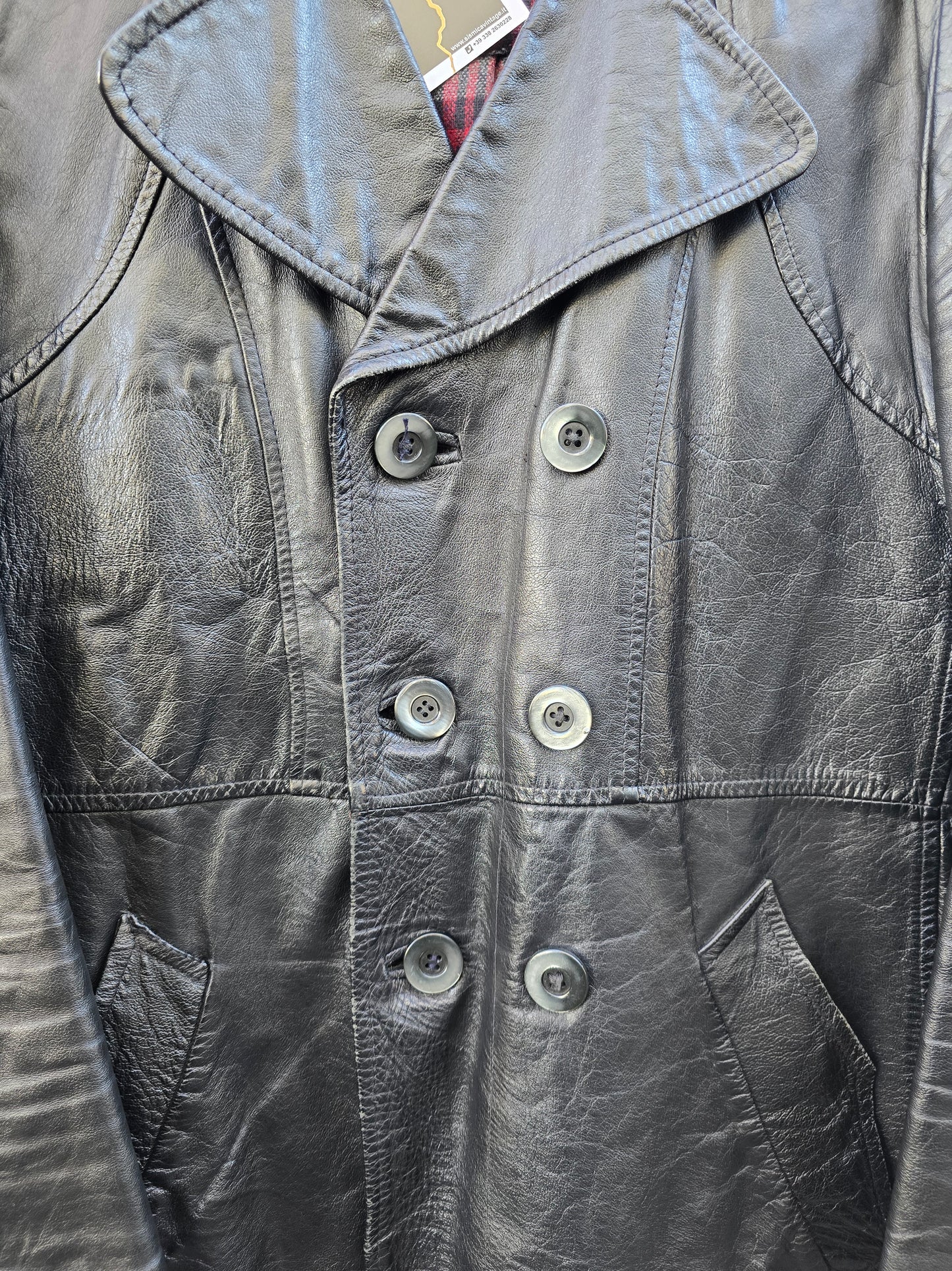Trench in vera pelle vintage con cintura