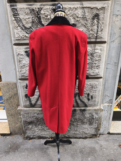 Cappotto donna rosso vintage con collo in velluto in pura lana
