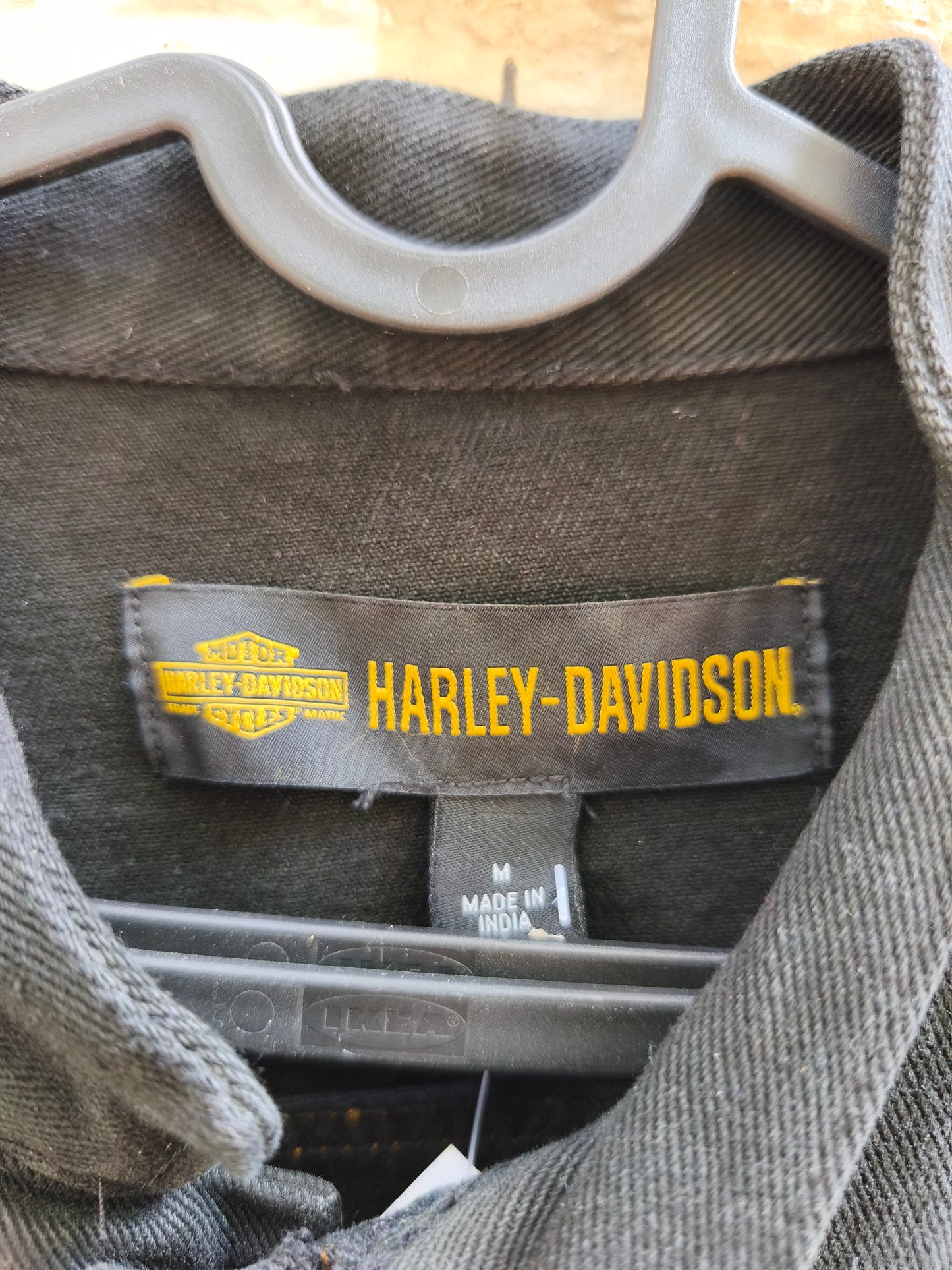 Giacca in denim vintage  con maniche in pelle Harley Davidson