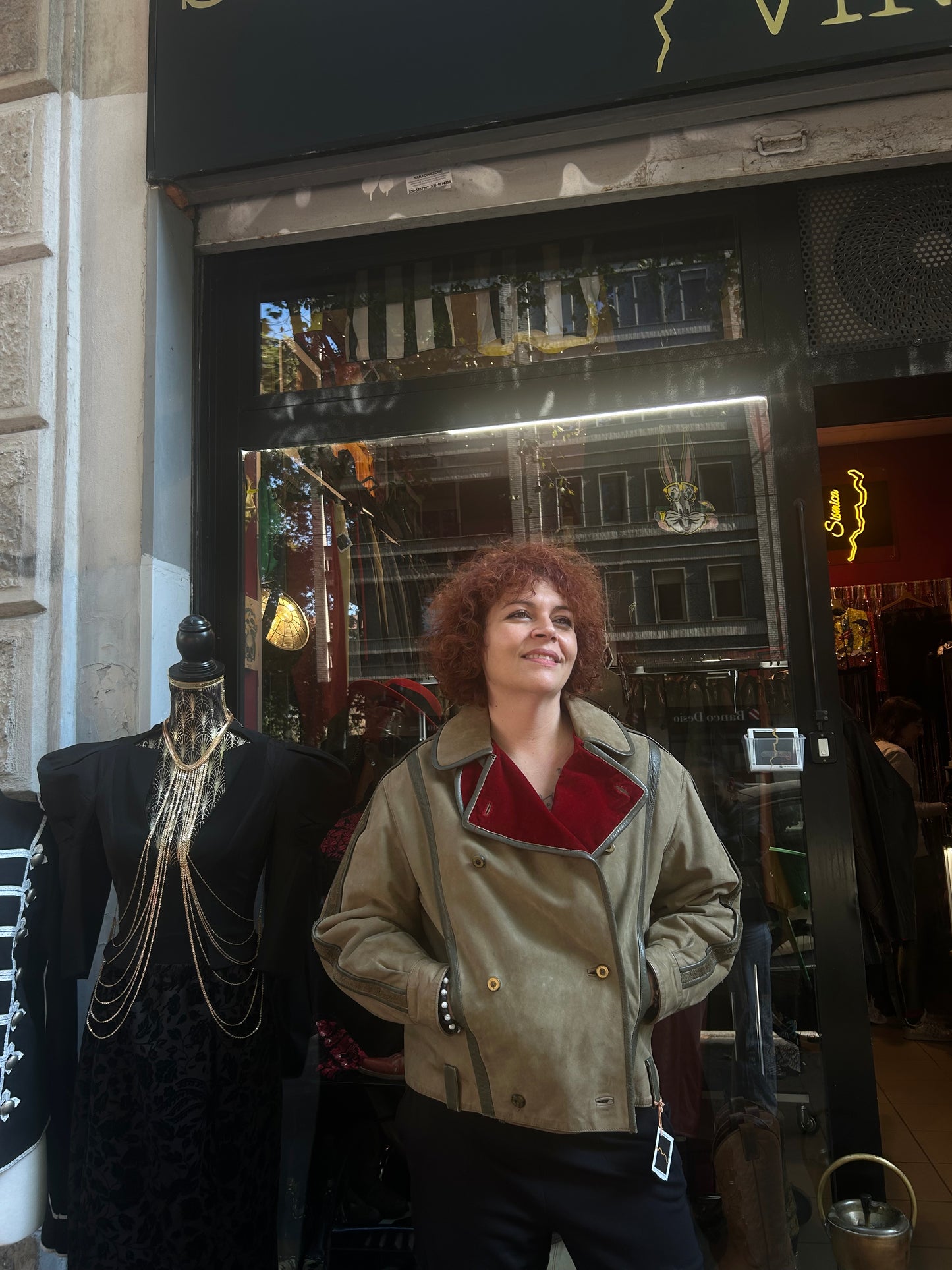 Giacca donna vintage in camoscio e velluto