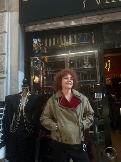 Giacca donna vintage in camoscio e velluto