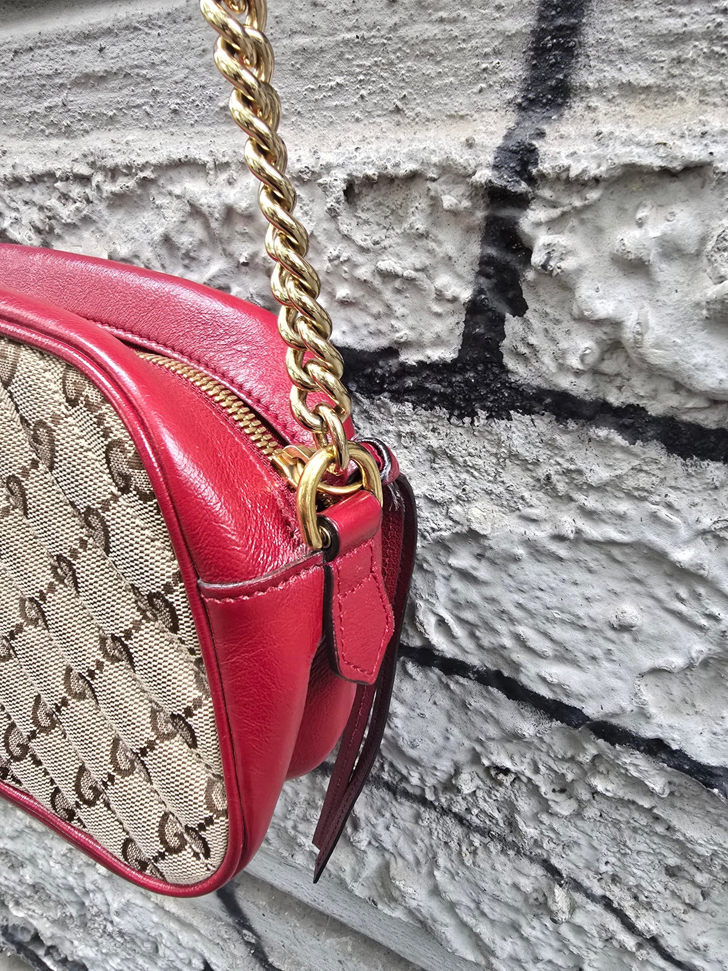 Borsa Gucci Marmont vintage rossa pelle e stoffa monogrammata