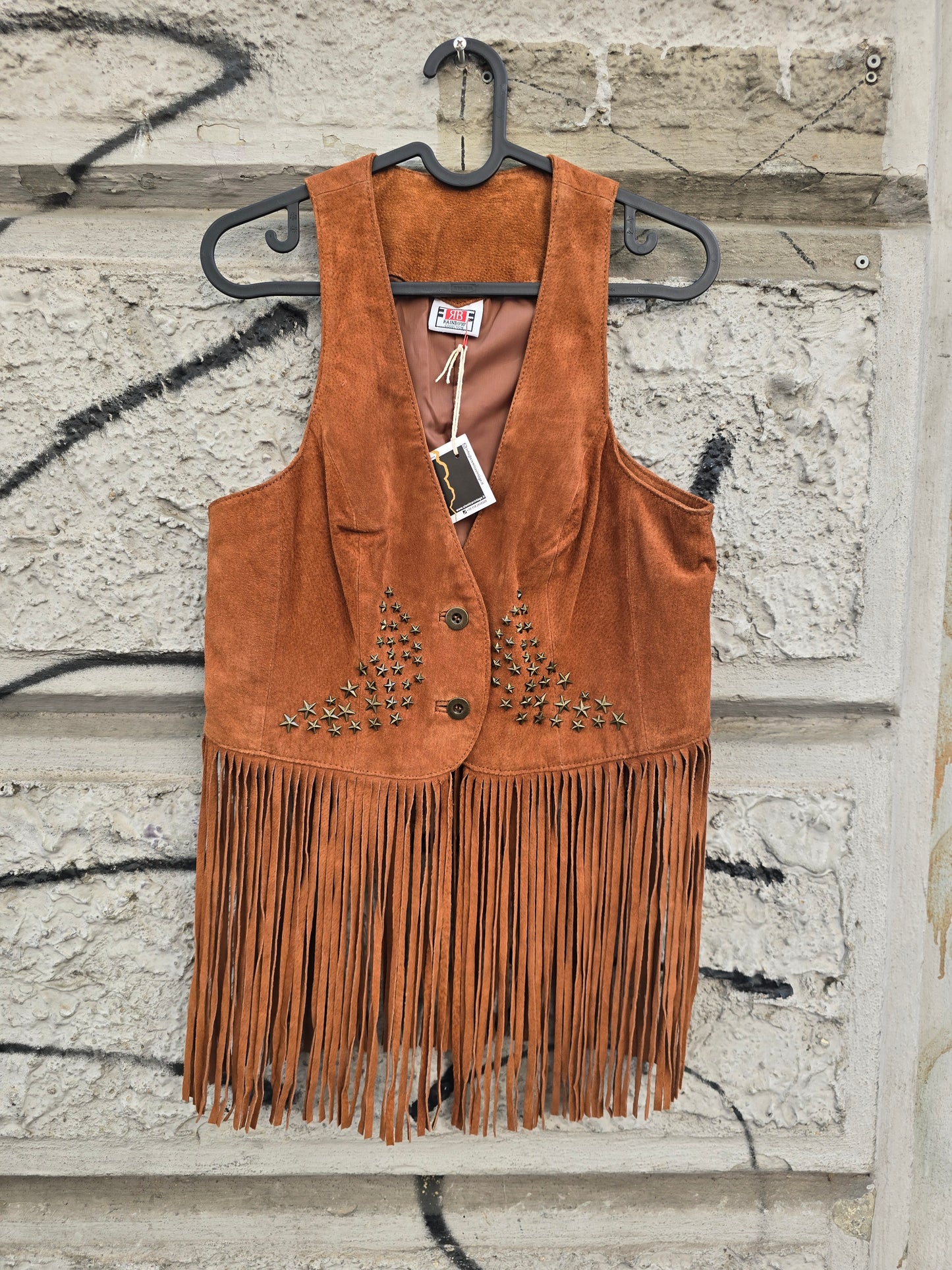 Gilet vintage in camoscio con frange