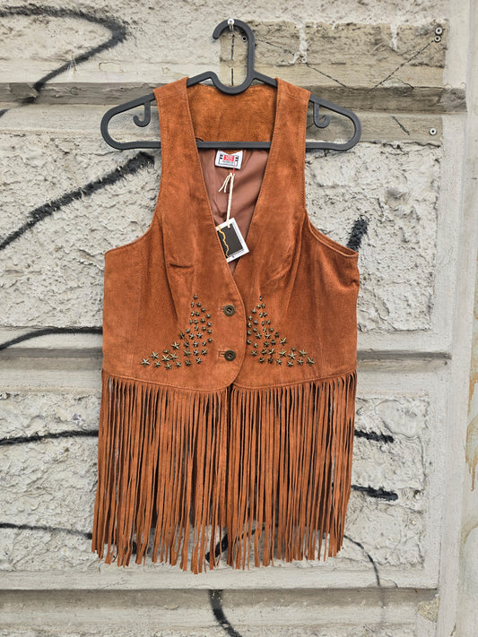 Gilet vintage in camoscio con frange