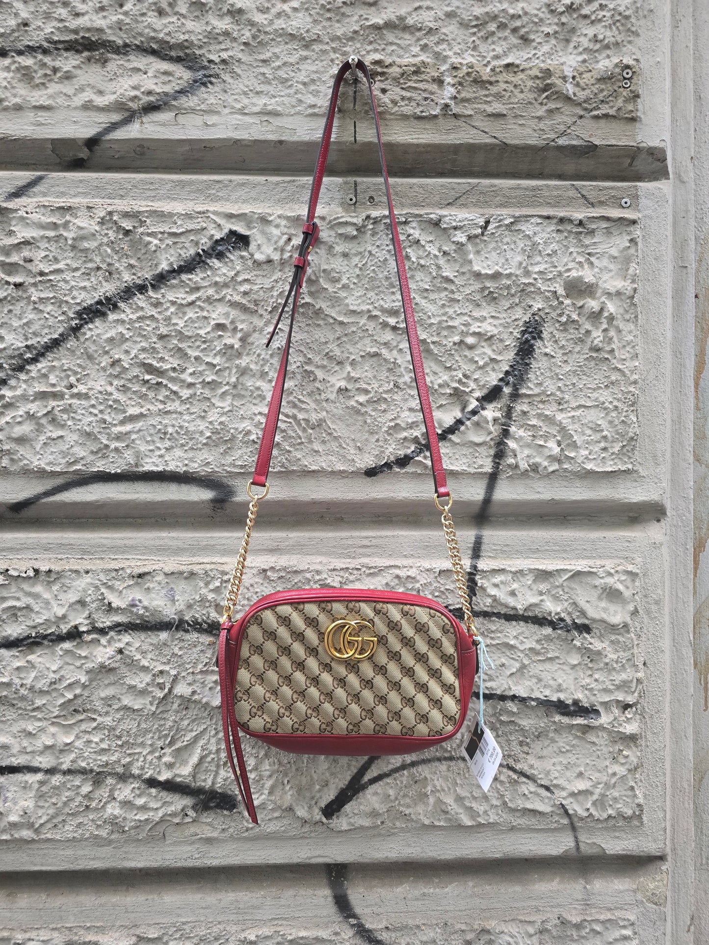 Borsa Gucci Marmont vintage rossa pelle e stoffa monogrammata
