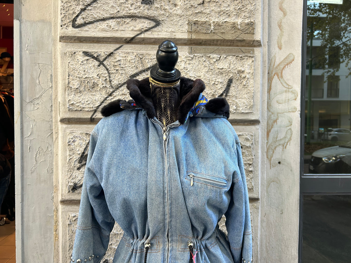Giacca donna vintage in jeans con pelliccia interna sfoderabile