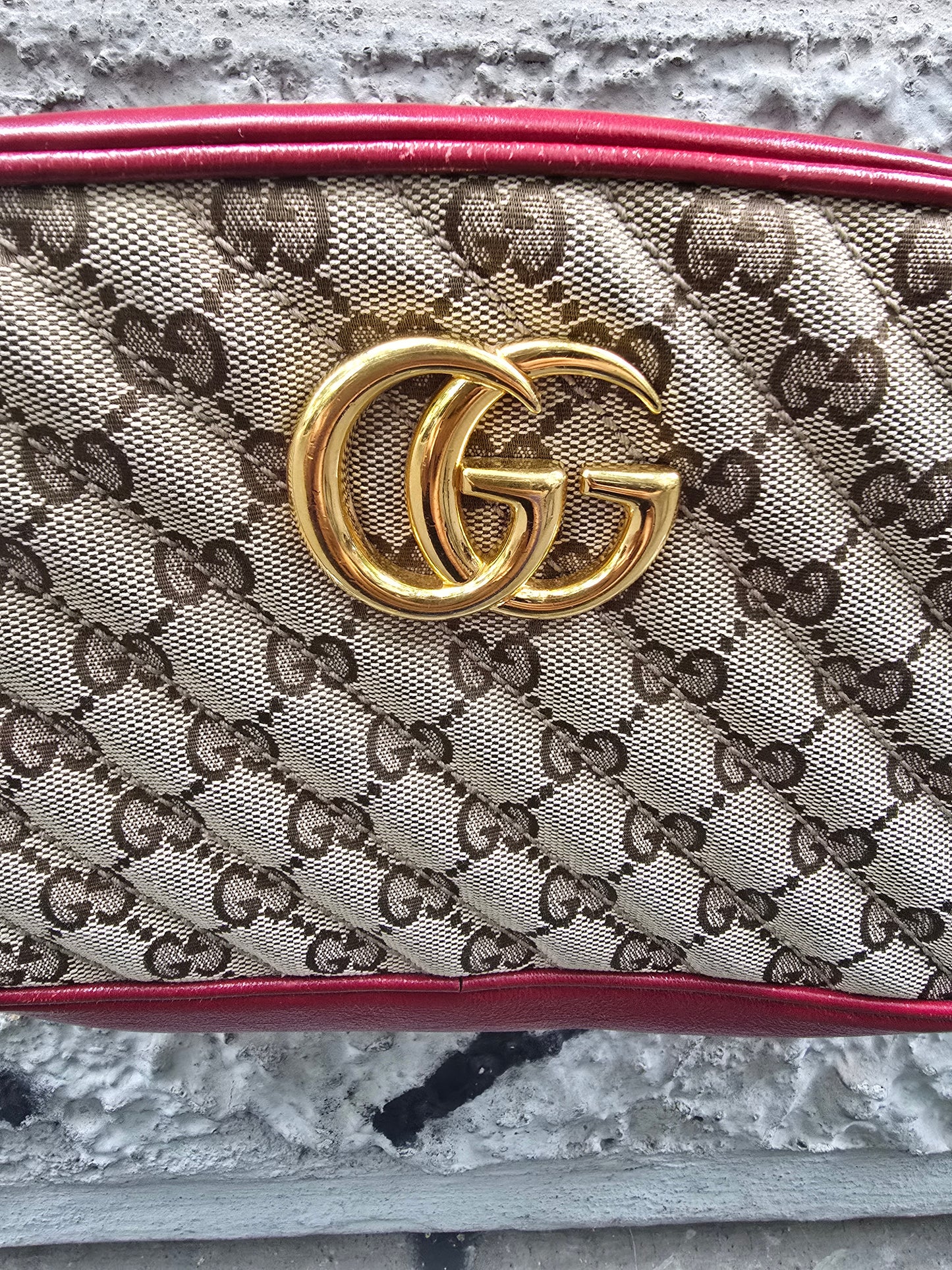 Borsa Gucci Marmont vintage rossa pelle e stoffa monogrammata