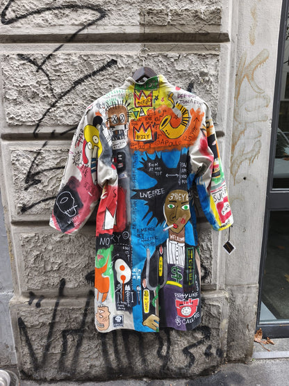 Trench donna vintage dipinto a mano a tema Basquiat