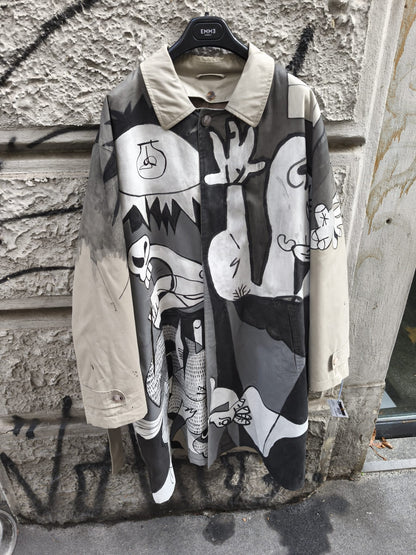 Trench uomo vintage a tema Picasso dipinto a mano